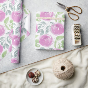 Modern Pink  Watercolor floral pattern Wrapping Paper