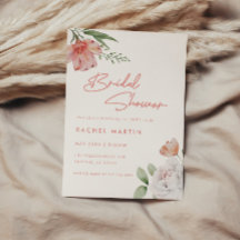 Modern Pink Watercolor Floral Script Bridal Shower