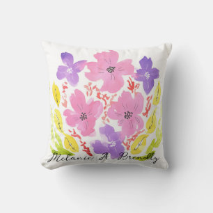 Modern Pink Watercolor Floral Throw Pillow Cushion