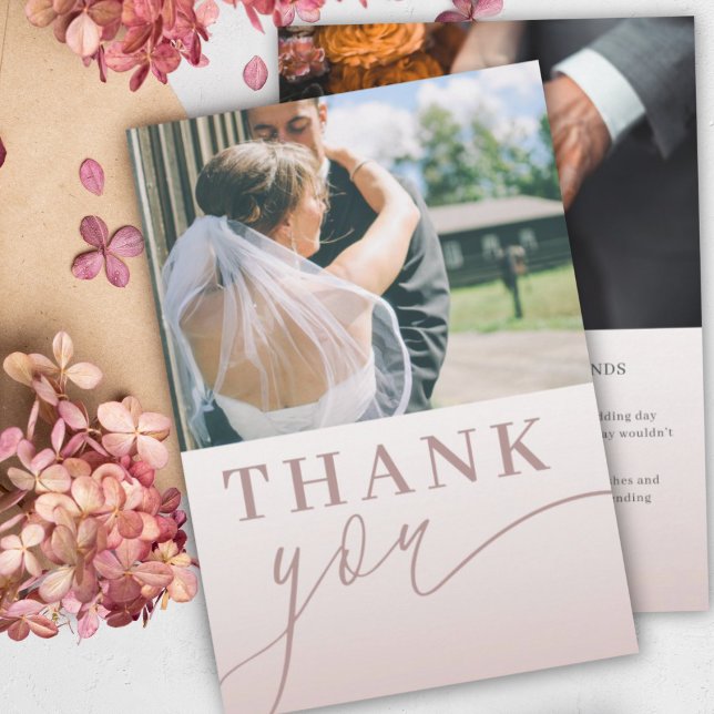 Modern Pink Watercolor Floral Wedding  Thank You Card (Creator Uploaded)