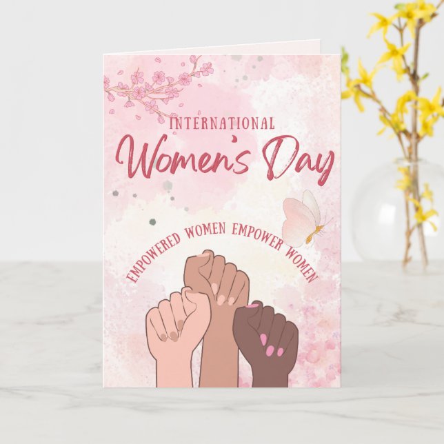 Modern Pink Watercolor Floral Women's Day Card (Yellow Flower)