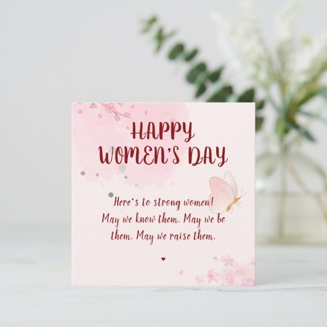 Modern Pink Watercolor Floral Women's Day Card (Standing Front)