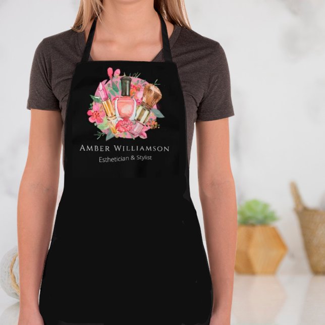 Modern Pink Watercolor Makeup Artist Girly Chic Apron (Creator Uploaded)