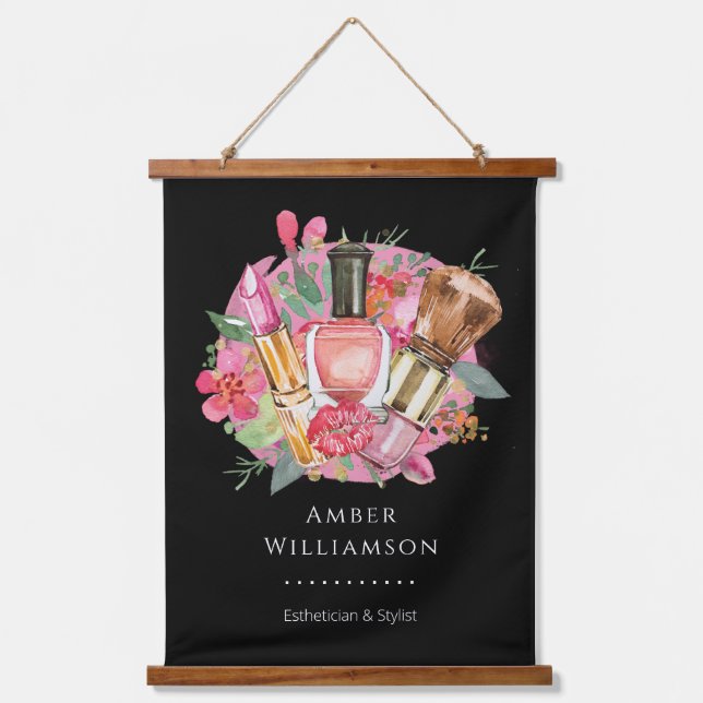 Modern Pink Watercolor Makeup Artist Girly Chic Hanging Tapestry (Front)