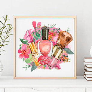 Modern Pink Watercolor Makeup Artist Girly Chic Poster