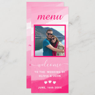Modern Pink Watercolor photo wedding  Menu
