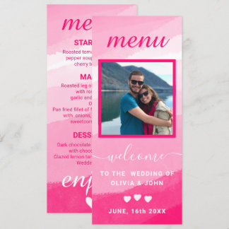 Modern Pink Watercolor photo wedding Menu