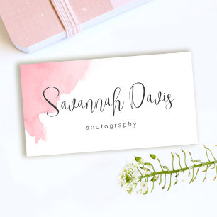 Modern pink watercolor photography business card