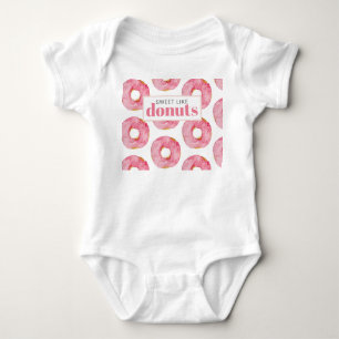 Modern Pink Watercolor Sweet Like Doughnuts Quote Baby Bodysuit