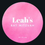 Modern Pink Watercolor Trendy Custom Bat Mitzvah Classic Round Sticker<br><div class="desc">This sticker adds a bright,  celebratory touch to Bat Mitzvah details. The pink watercolor background and clean typography feel modern,  joyful,  and easy to coordinate with favors,  envelopes,  and party decor. A simple way to personalize the celebration and make everything feel cohesive and thoughtfully planned.</div>