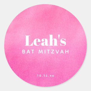 Modern Pink Watercolor Trendy Custom Bat Mitzvah Classic Round Sticker
