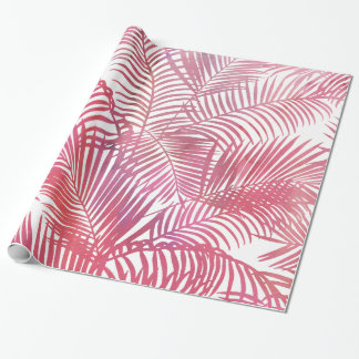 Modern pink  watercolor tropical palm tree leaves wrapping paper