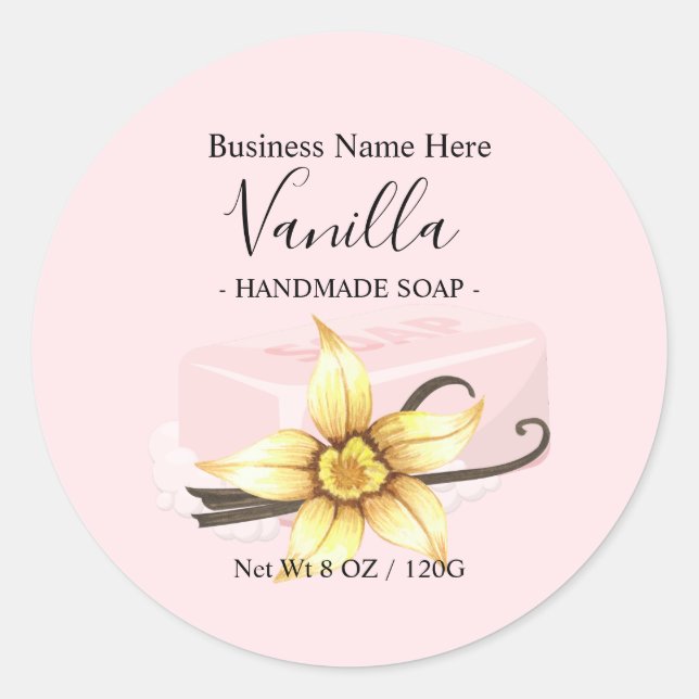 Modern Pink Watercolor Vanilla Handmade Soap Classic Round Sticker (Front)