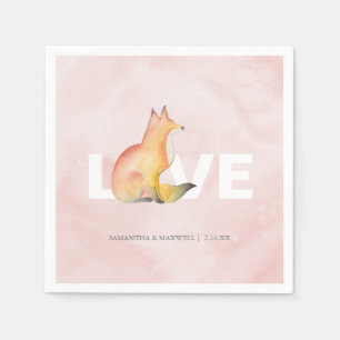 Modern Pink Watercolor Woodland Fox Themed Napkin