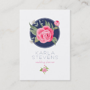 Modern Pink Watercolors Rose White & Blue Business Card