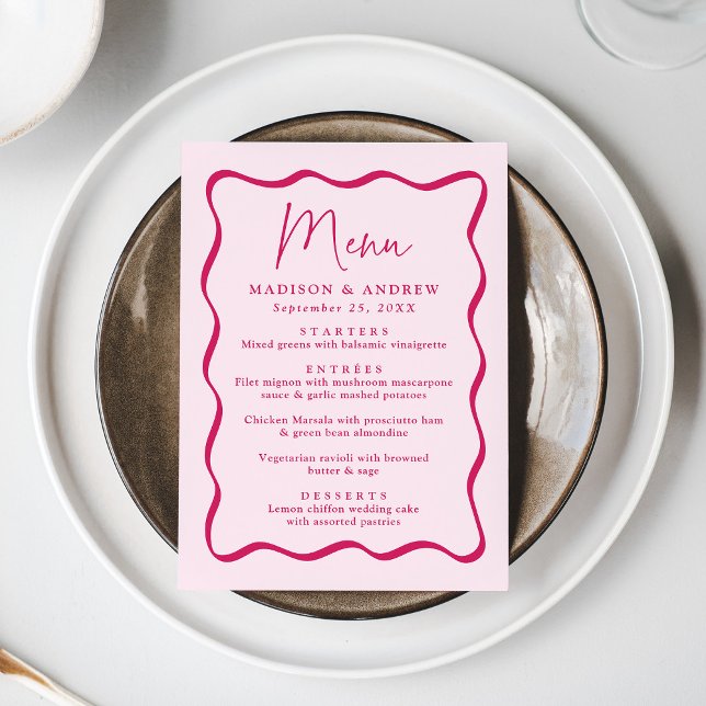 Modern Pink Wavy Frame Wedding Menu (Creator Uploaded)