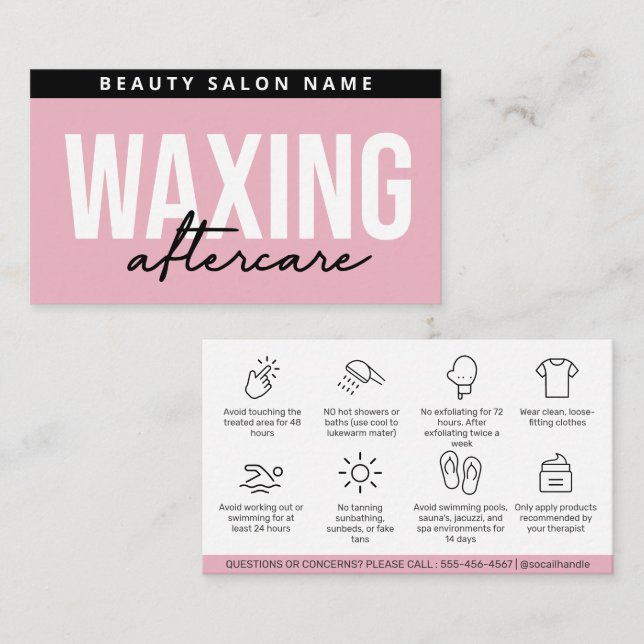 Modern Pink Waxing Aftercare Card Hair Removal  (Front/Back)