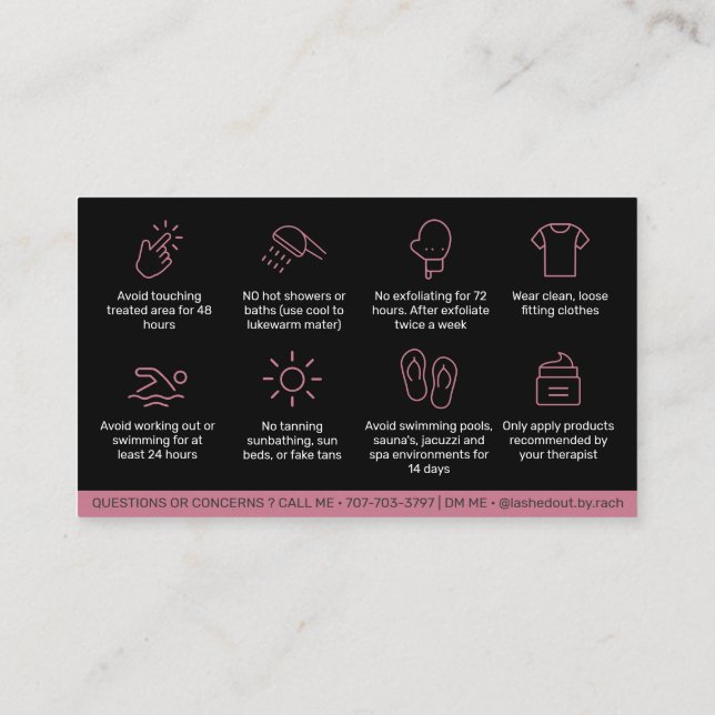 Modern Pink Waxing Aftercare Card, Hair Removal  B Business Card (Back)