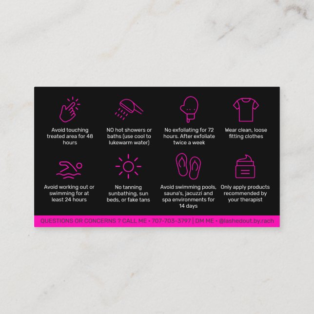 Modern Pink Waxing Aftercare Card, Hair Removal  B Business Card (Back)