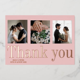 Modern pink wedding foil 4 photo thank you card