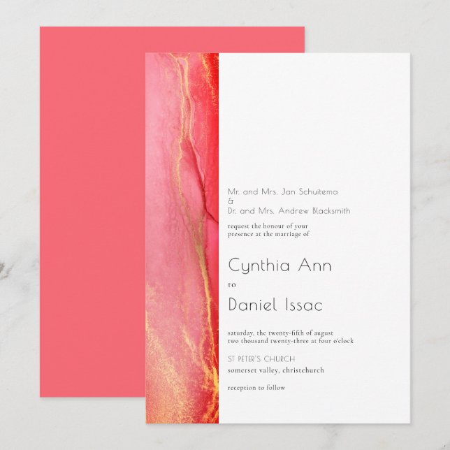 Modern Pink Wedding Invitation (Front/Back)