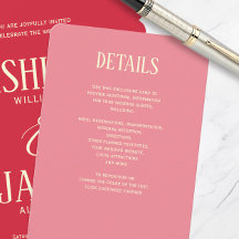 Modern Pink Wedding Invite Details Enclosure Card