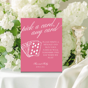 Modern Pink Wedding Playing Cards Pedestal Sign
