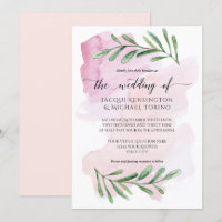 Modern Pink Wedding Watercolor Eucalyptus Foliage