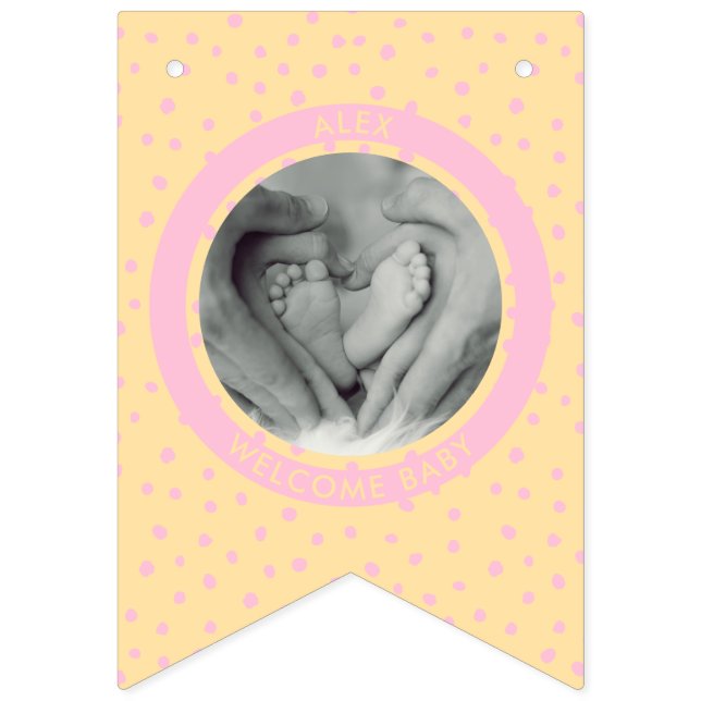 Modern Pink Welcome New Baby Girl Newborn photo Bunting (Third Flag)
