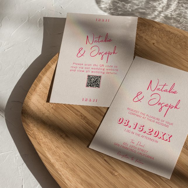 Modern Pink Whimsical Bright QR Code Fun Wedding Invitation (Creator Uploaded)