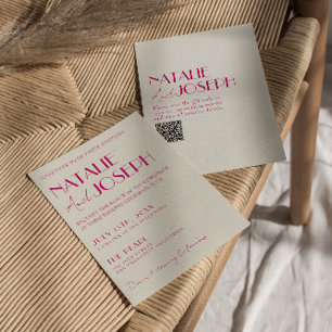 Modern Pink Whimsical French Retro QR Code Wedding Invitation
