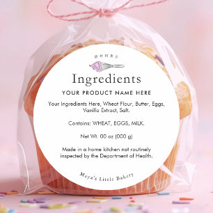 Modern Pink Whisk Bakery Ingredient List Classic Round Sticker