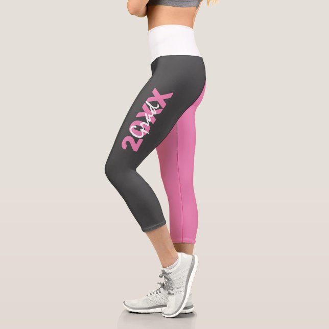 Modern Pink, White and Grey Graduation Capri Leggings (Left)