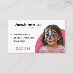Modern Pink & White Artist Face Painter Business Card