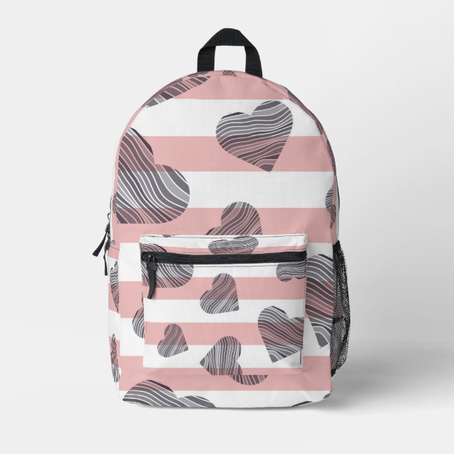 Modern Pink & White Backpack with Black Wavy Heart (Front)
