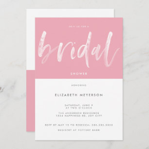 Modern Pink White Brush Calligraphy Bridal Shower Invitation