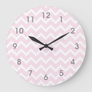 Modern Pink & White Chevron Clock - gray numbers