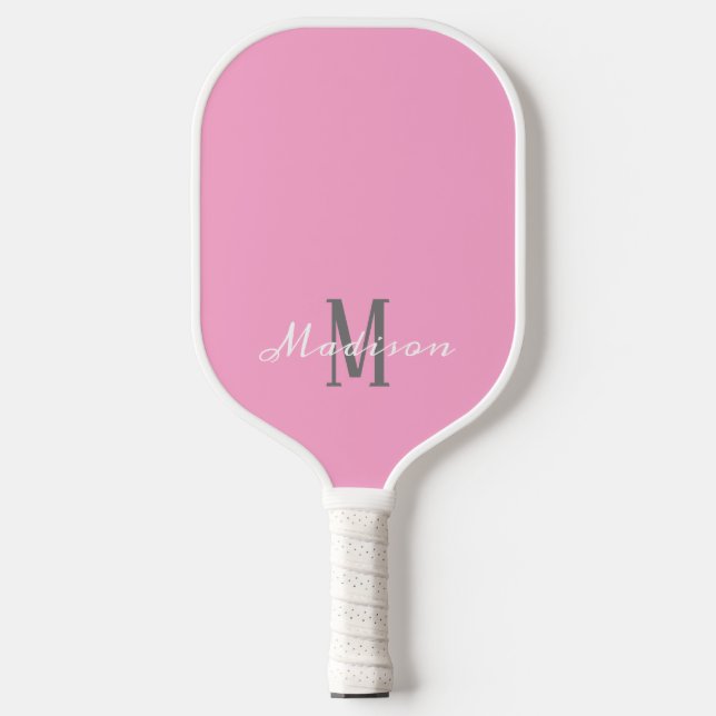 Modern Pink White Chic Script Personalised Pickleball Paddle (Front)