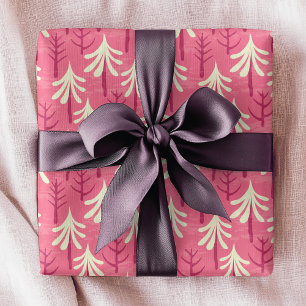 Modern Pink White Christmas Tree Pattern Wrapping Paper