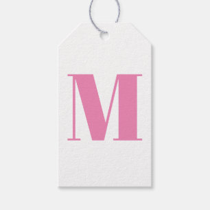 Modern pink white custom monogram initial letter gift tags