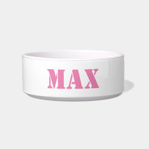 Modern pink white custom name dog cat Bowl