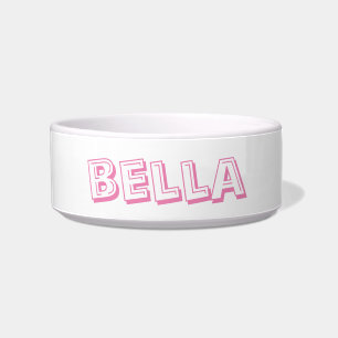 Modern pink white custom name dog cat pet bowl