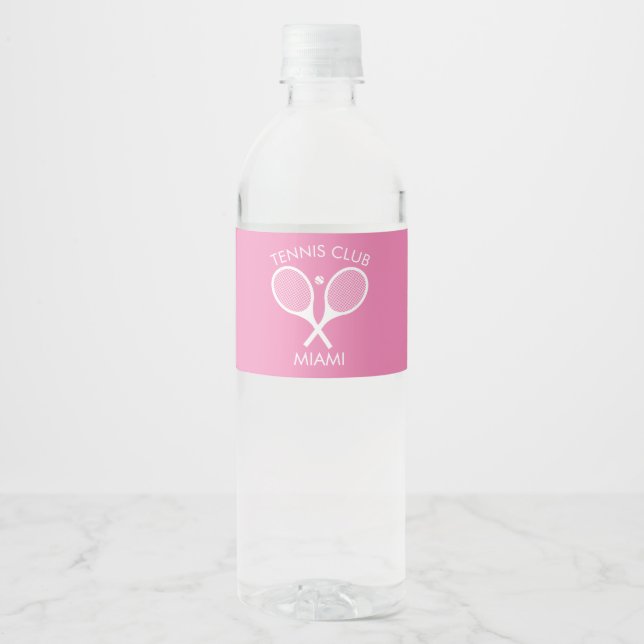 Modern Pink White Elegant Classic Tennis     Water Bottle Label (Front)