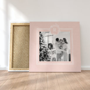 Modern Pink & White   Family Photo   Initial Canvas Print