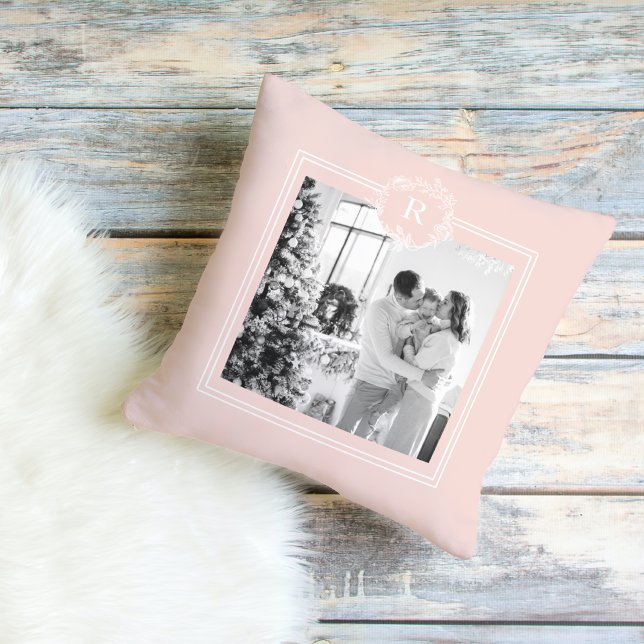 Modern Pink & White | Family Photo | Initial Cushion (Creator Uploaded)