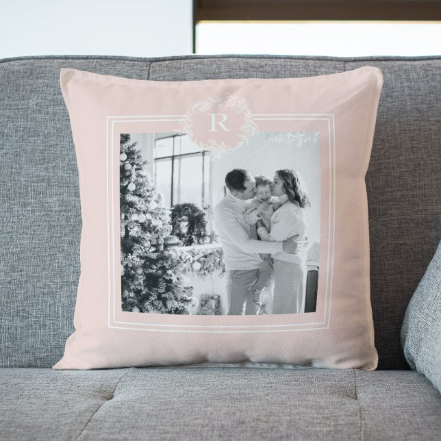 Modern Pink & White | Family Photo | Initial Cushion (Creator Uploaded)