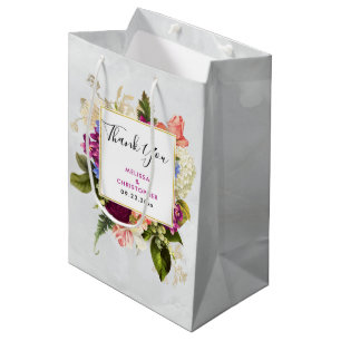 Modern Pink & White Floral Bouquet Wedding Medium Gift Bag