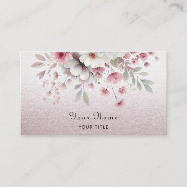 Modern Pink White Floral Business Card (Front)