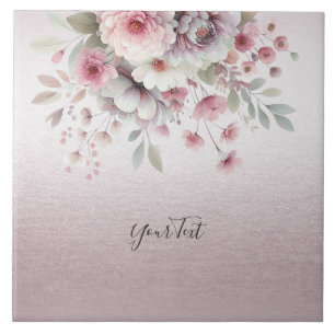 Modern Pink White Floral Ceramic Tile