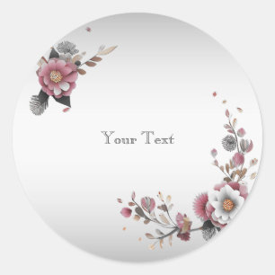 Modern Pink White Floral Classic Round Sticker